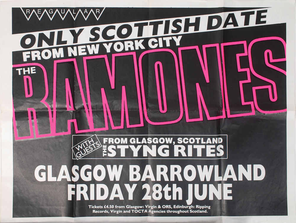 Lot #7502  Ramones 1985 Glasgow Scotland Poster
