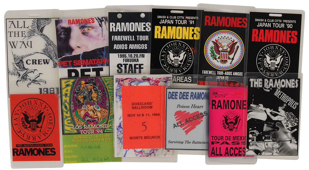 Lot #7491  Ramones Set of 12 Tour Passes