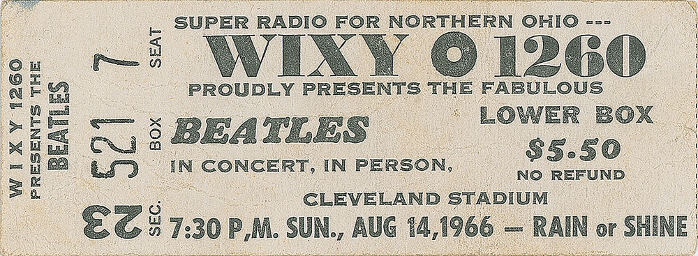 Lot #7071 Beatles 1966 Cleveland Ticket Stub