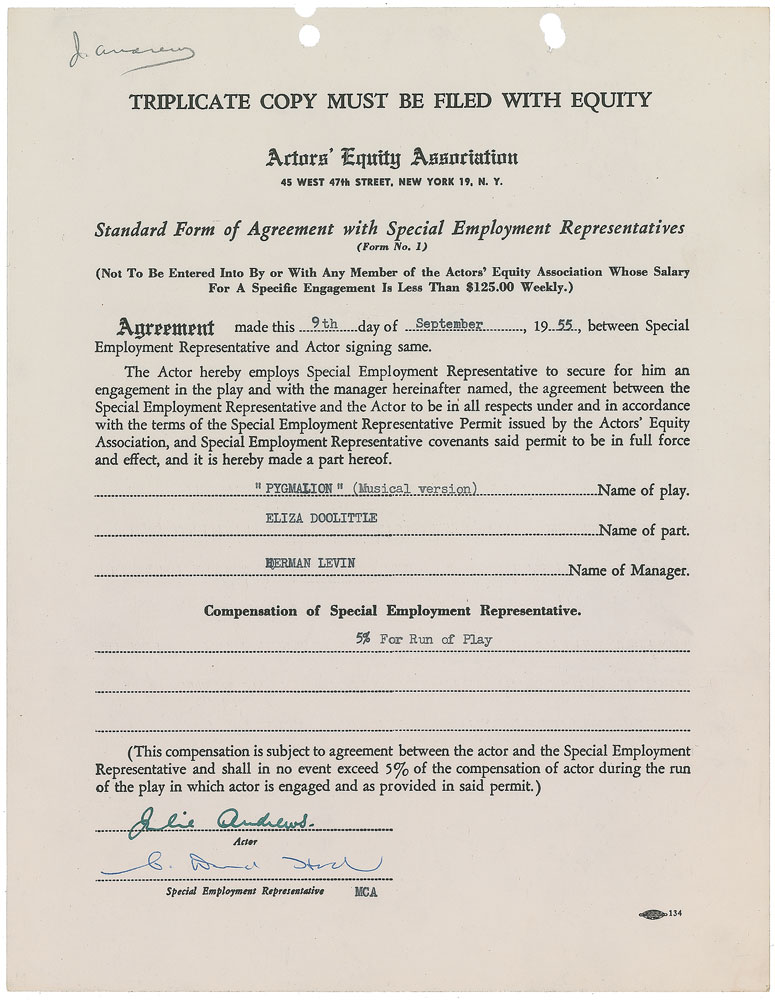 Lot #8103 Julie Andrews Signed Document