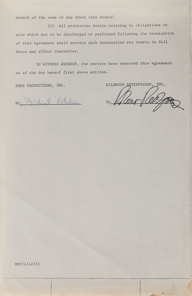 Lot #8126 Robert Redford Signed Document