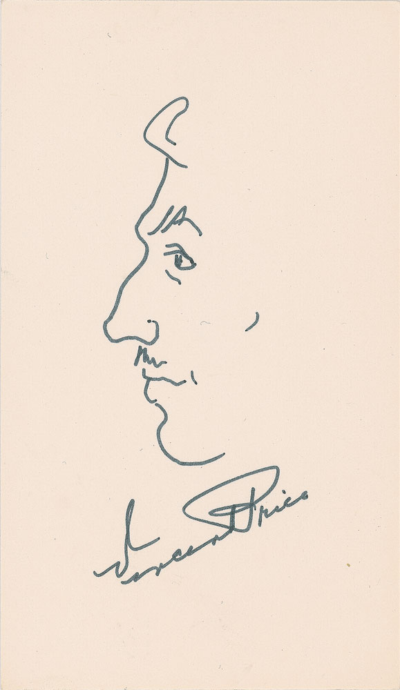 Lot #8144 Vincent Price Signed Sketch