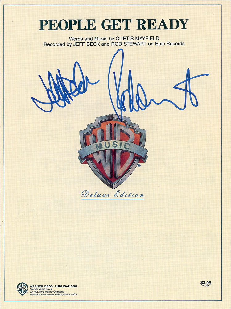 Lot #8425 Jeff Beck and Rod Stewart Signed Sheet