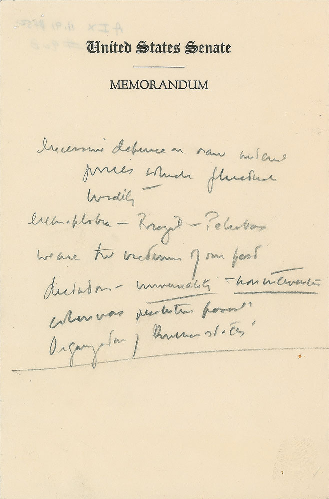 Lot #8011 John F. Kennedy Handwritten Notes