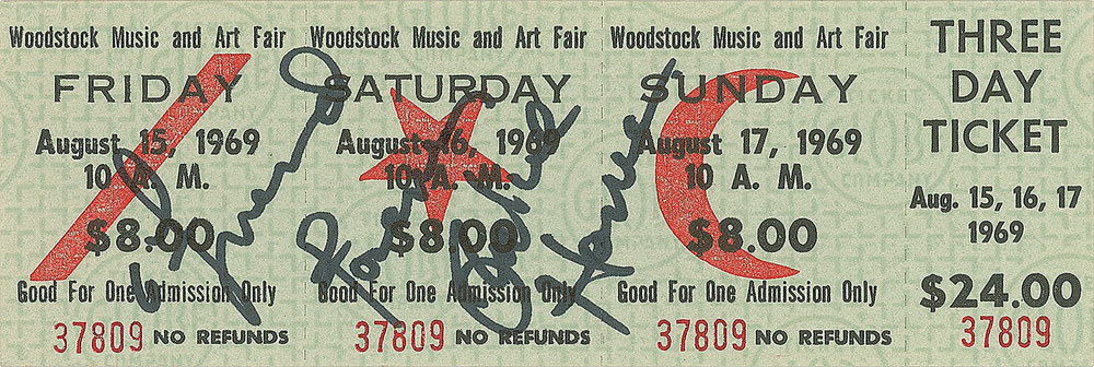 Lot #8325 Richie Havens Signed Woodstock Ticket