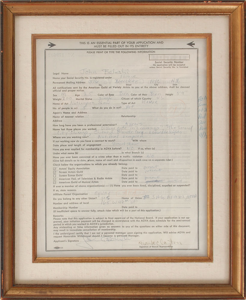 Lot #8105 John Belushi Signed Document
