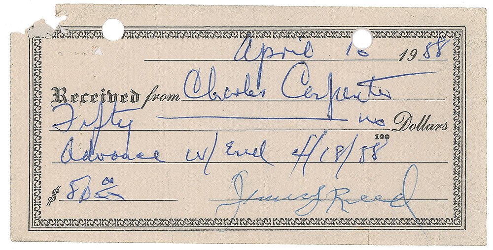 Lot #8296 Jimmy Reed Signed Receipt
