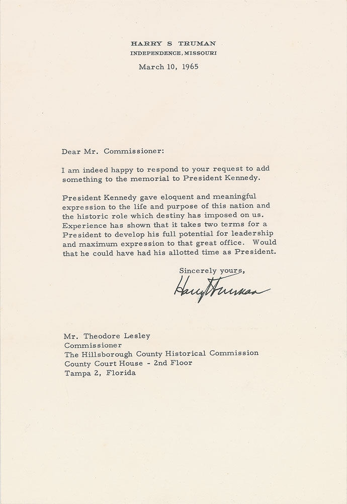 Lot #8070 Harry S. Truman Typed Letter Signed