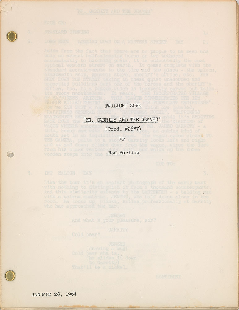 Twilight Zone Script: Mr. Garrity and the Graves | RR Auction